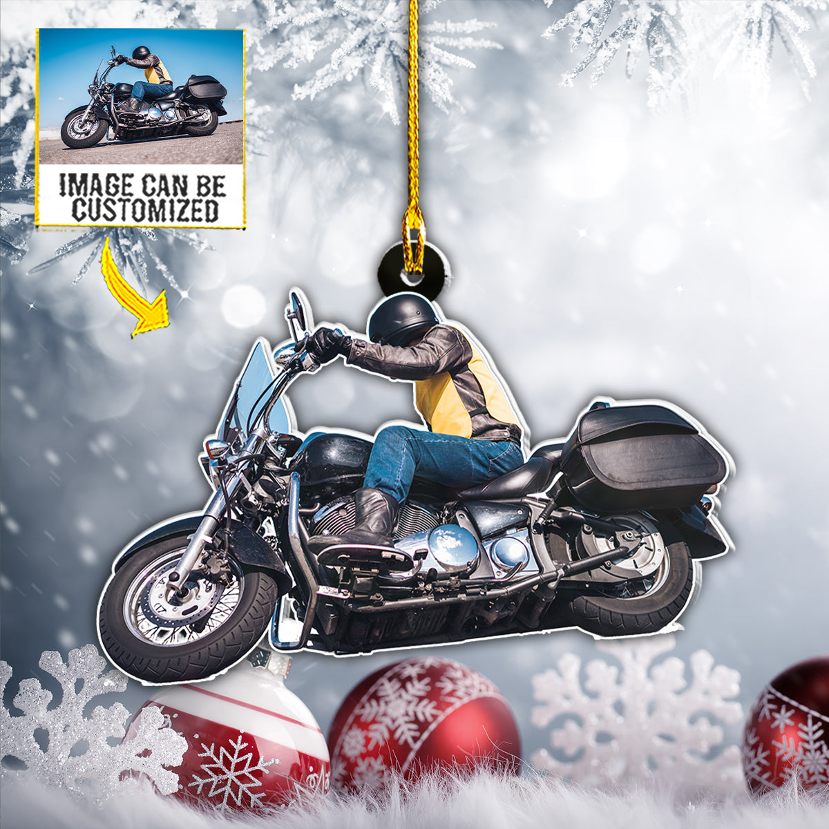 Teesdily | Customized Name Motorcycle Ornament Motor Racer Christmas Ornament Gift For Motorbike Lovers Photo Christmas Ornaments Personalized