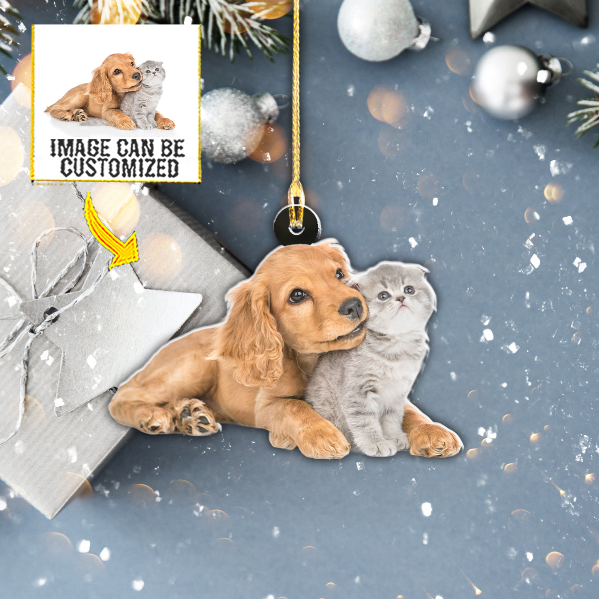 Teesdily | Golden Retriever And Car Customized Christmas Ornament Pet Lover Hanging Ornament Personalized Photo Ornaments 2 Sided Pet Owner Gifts