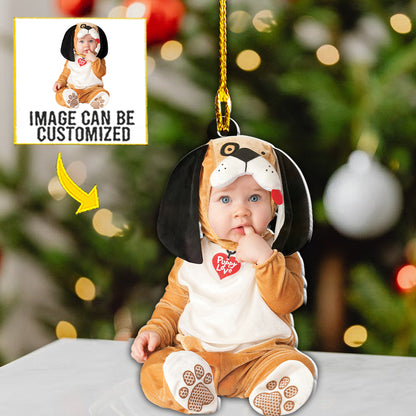 Teesdily | Baby's First Christmas Personalized Photo Ornament Baby Christmas Bauble Personalized Custom Shaped Acrylic Photo Ornament