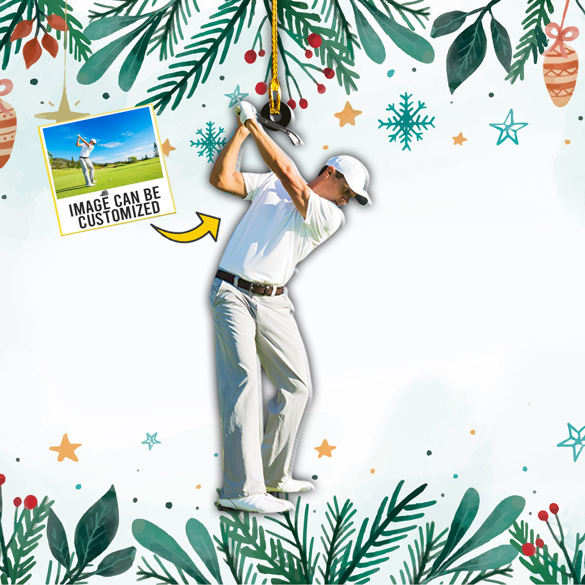 Teesdily | Customized Photo Golfer Christmas Ornament Custom Photo Ornament Two Sided Golf Player Ornament Tree Decor Golf Man Golf Dad Gift Idea