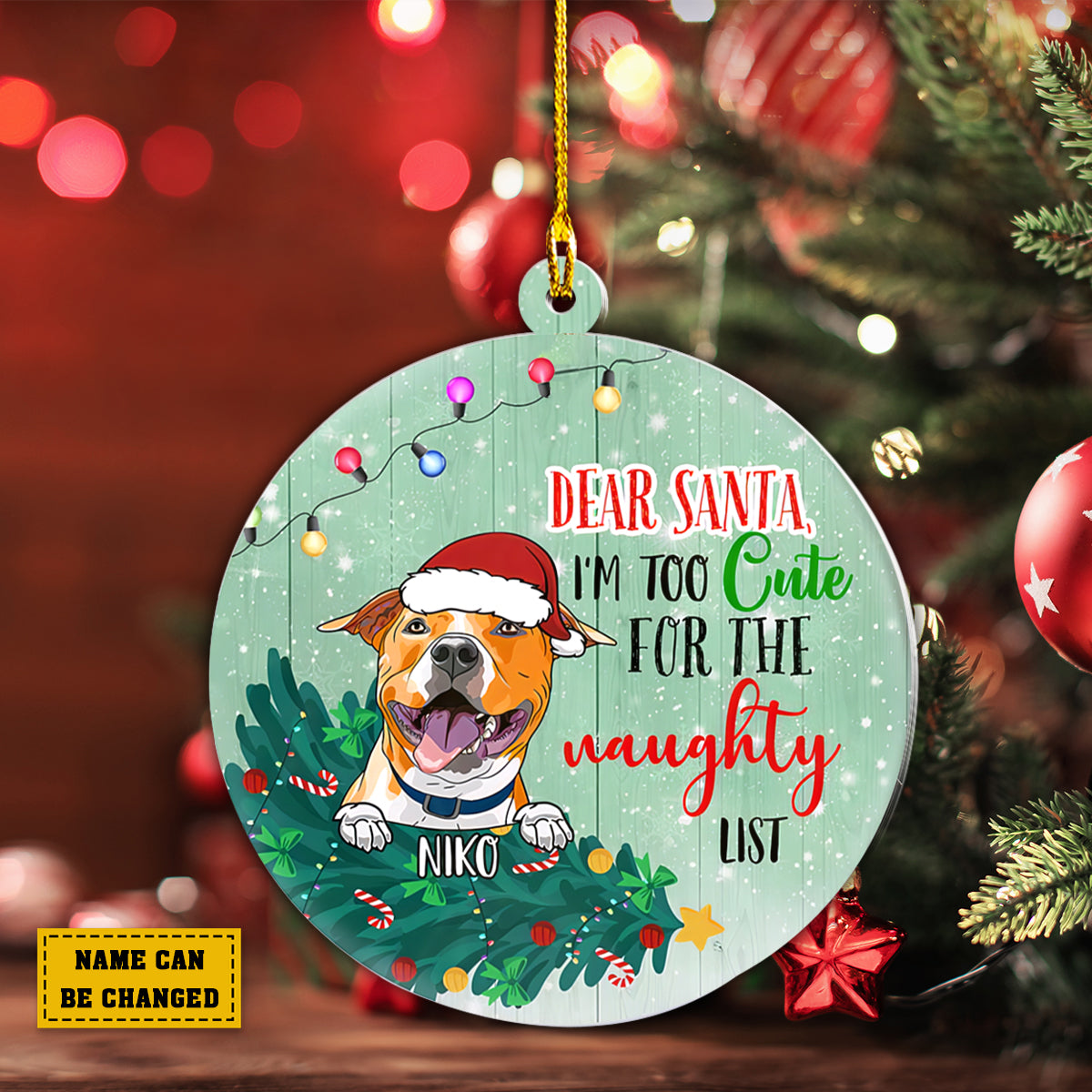 Teesdily | Dog Christmas Customized Car Hanging Ornament Dear Santa I'm Too Cute For The Naughty List Car Charms Xmas Decor Dog Lover Gifts