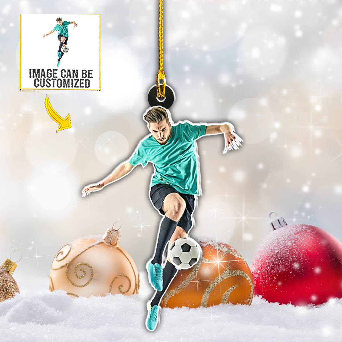 Teesdily | Customized Photo Football Player Ornament Soccer Christmas Personalized Custom Shaped Acrylic Photo Ornament For Football Lovers