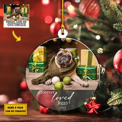 Teesdily | Pet Christmas Keepsake Customized Photo Ornament Forever Loved Christmas Tree Ornament Pet Owner Christmas Car Hanging Xmas Gifts