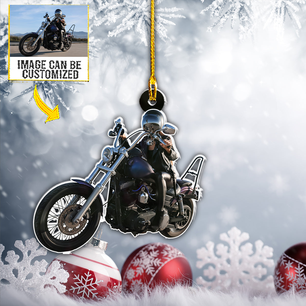 Teesdily | Customized Photo Racing Girl Ornament Motorcycle Racer Ornament Motor Bikers Gift Christmas Keepsake Gift Christmas Ornaments Custom Photos