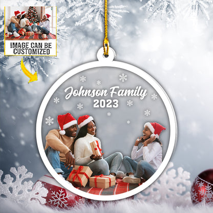 Teesdily | Personalized Photo Family Keepsake Ornament Family Christmas 2024 Car Pendant Hanging Christmas Gift For Family Member Car Mirror Accessory