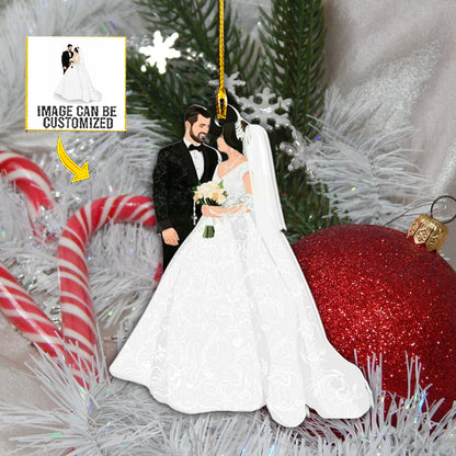 Teesdily | Customized Photo Married Bride Groom Christmas Ornament First Christmas Married Ornament Newlywed Christmas Custom Gifts