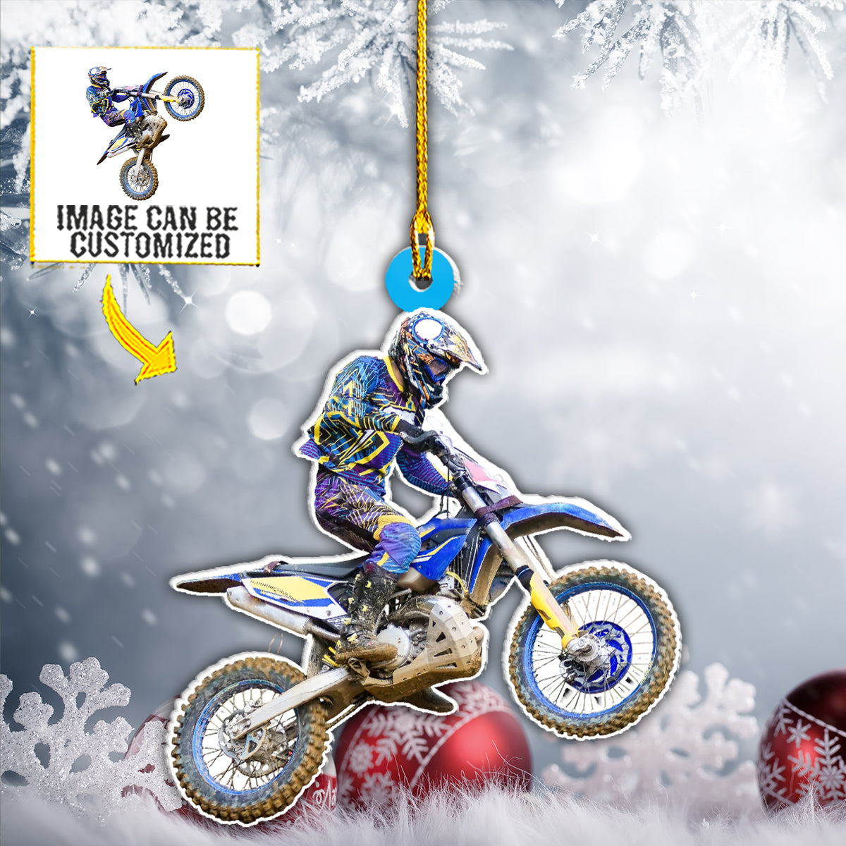 Teesdily | Customized Photo Motorcycle Biker Christmas Ornament Motorbike Ornament Racing Ornament Racers Gift Idea Custom Christmas Photo Ornaments