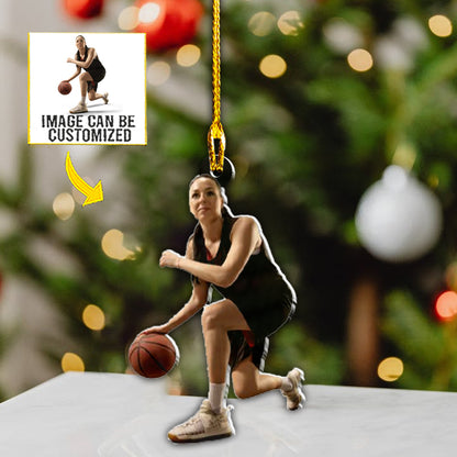 Teesdily | Customized Photo Basketball Player Ornament Basketball Athletes Christmas Ornament Tree Decor Home Decoration Custom Photo Cutout Ornament