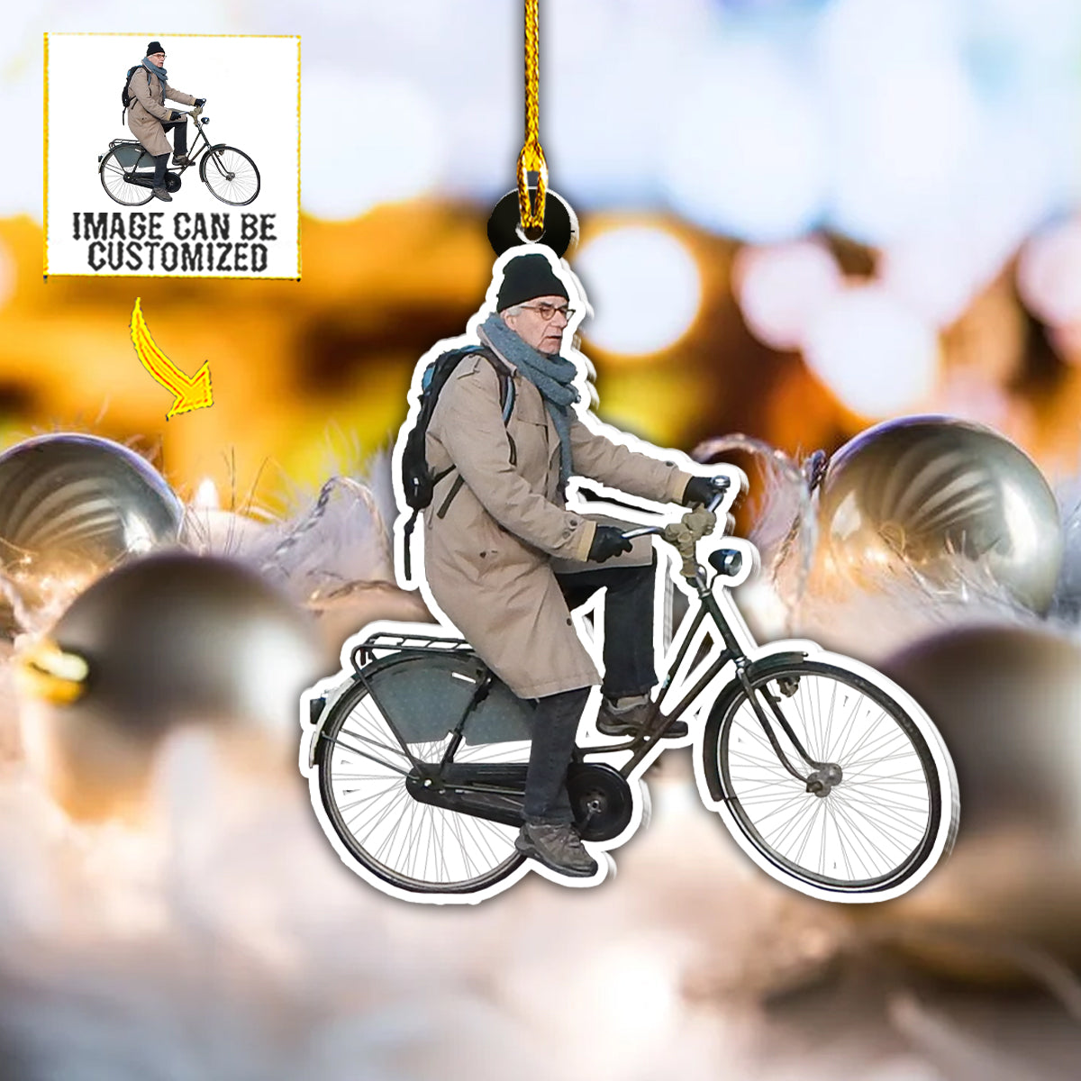 Teesdily | Customized Love Cycling Hanging Ornament Old Man Cyclist Gift Christmas Ornament Christmas Personalised Photo Christmas Ornament