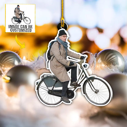 Teesdily | Customized Love Cycling Hanging Ornament Old Man Cyclist Gift Christmas Ornament Christmas Personalised Photo Christmas Ornament