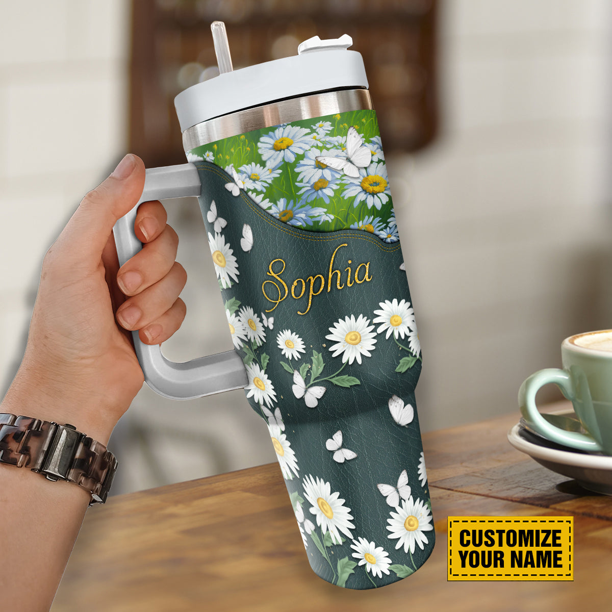 Teesdily | Personalized Daisy Butterfly Insulated Tumbler, We Have All Received Grace Upon Grace Custom Tumbler, Inspirational Gifts For Women