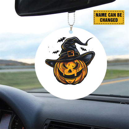 Teesdily | Customized Halloween Pumpkin Witch Hat Ornament, Pumpkin Ornaments Car Hanger Rear View Mirror, Fall Spooky Decorations, Halloween Gift