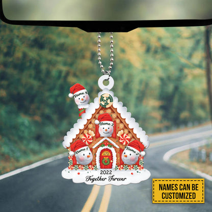 Teesdily | Christmas Ginger Bread House Personalized Ornament Family Together Forever Rear View Mirror Hanging Cute Christmas Tree Decoration