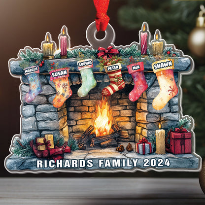 Teesdily | Personalized Christmas Stocking Fireplace Ornament, Sock Family Name Christmas Tree Home Decoration, Christmas Gifts