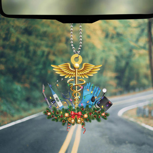 Teesdily | Nurse Tool Christmas Rear View Mirror Hanging, Nurse Symbol Christmas Car Ornament, Nurse Xmas Tree Decor, Nurse Nursing Christmas Gifts