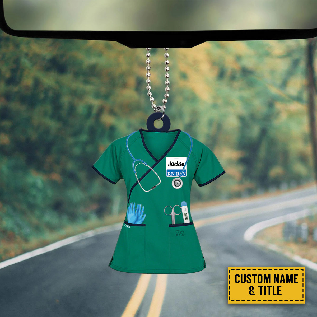 Teesdily | Scrub Nurse Uniform Shirt Customized Car Pendant Hanging Nursing Ornament Icu Nurse Christmas Ornament Nursing Graduation New Nurse Gifts