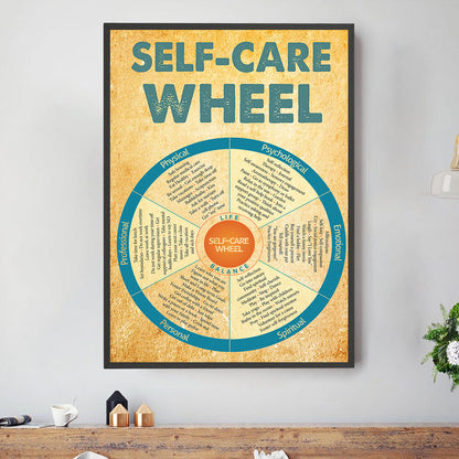 Teesdily | Self-Care Wheel Canvas Wall Art Physical Stress Management Self Care Wheel Therapy Office Decor Mindfulness Psychologist Social Worker Gift