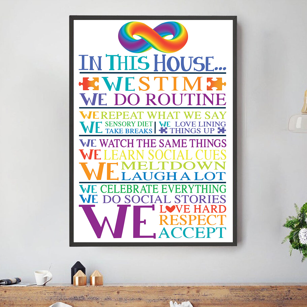 Teesdily | Autism Awareness Canvas Art In This House We Stim Art Poster Autism Support Autistic Family Gift Ideas Home Decoration