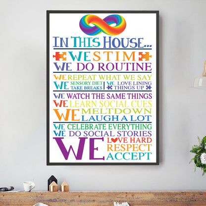 Teesdily | Autism Awareness Canvas Art In This House We Stim Art Poster Autism Support Autistic Family Gift Ideas Home Decoration