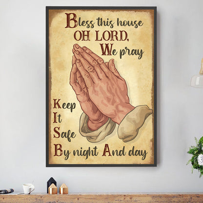 Teesdily | Christian Lord Hand Pray Vertical Poster Canvas Keep It Safe By Night And Day Canvas Poster Christian Home Decor Vintage Prayer Gifts