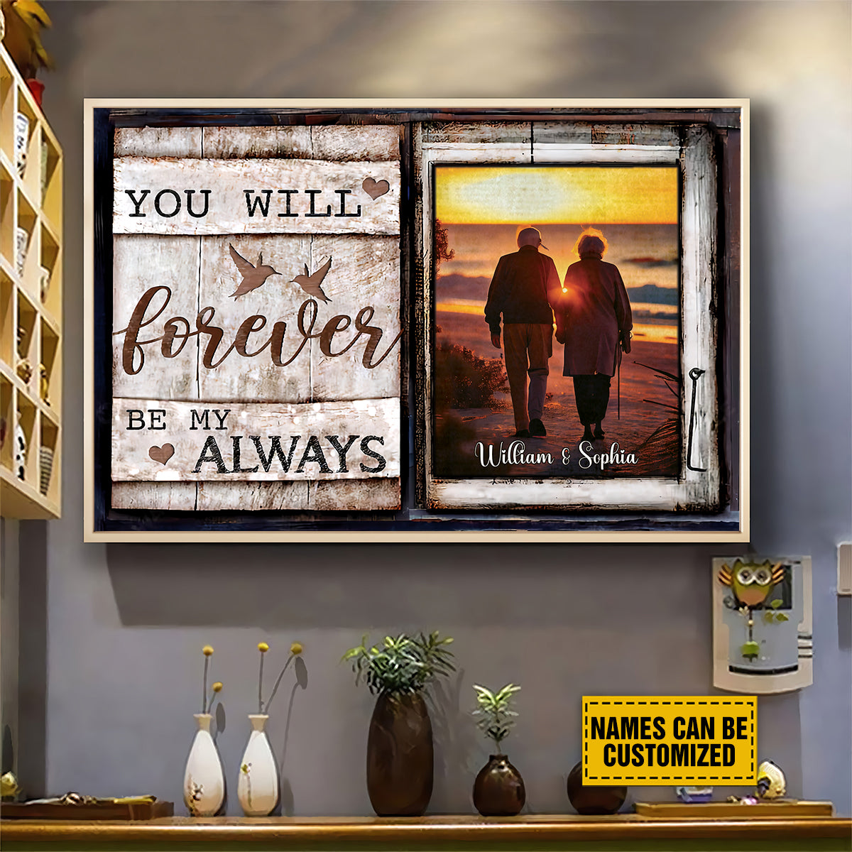 Teesdily | Couple Custom Photo Poster Canvas You Will Forever Be My Always Valentines Day Decor Couple Vintage Home Wall Decor Gift For Lover