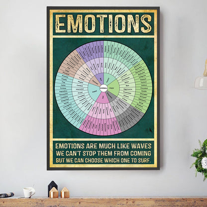 Teesdily | Emotions Are Much Like Waves Vertical Poster Therapy Mental Health Poster Canvas Feelings Wheel Chart Therapy Wall Decor Therapist Gifts