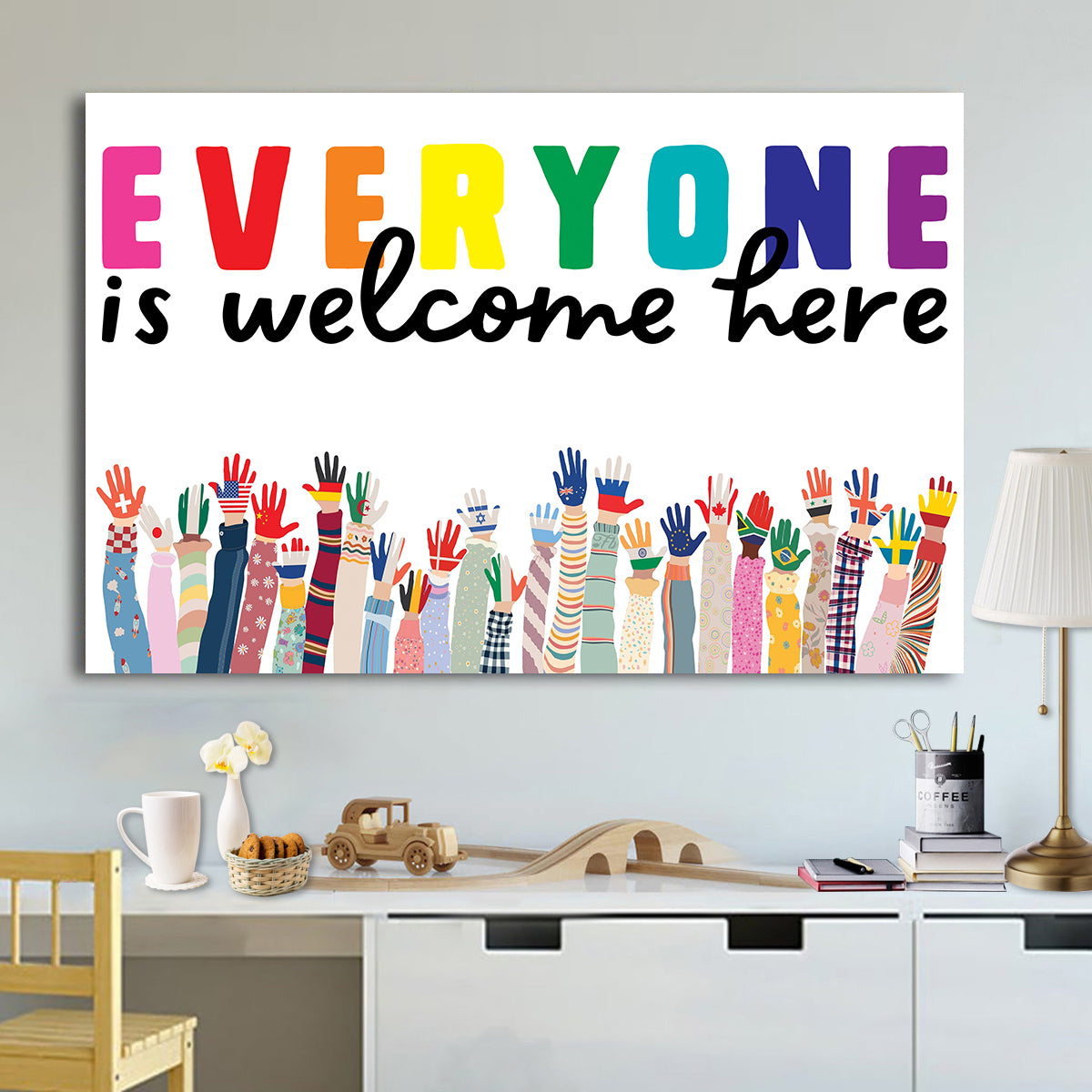 Teesdily | Multicultural Diversity Classroom Welcome Sign, Class Door Welcome Poster, Everyone Is Welcome Here Wall Art, Multilingual Class Decoration