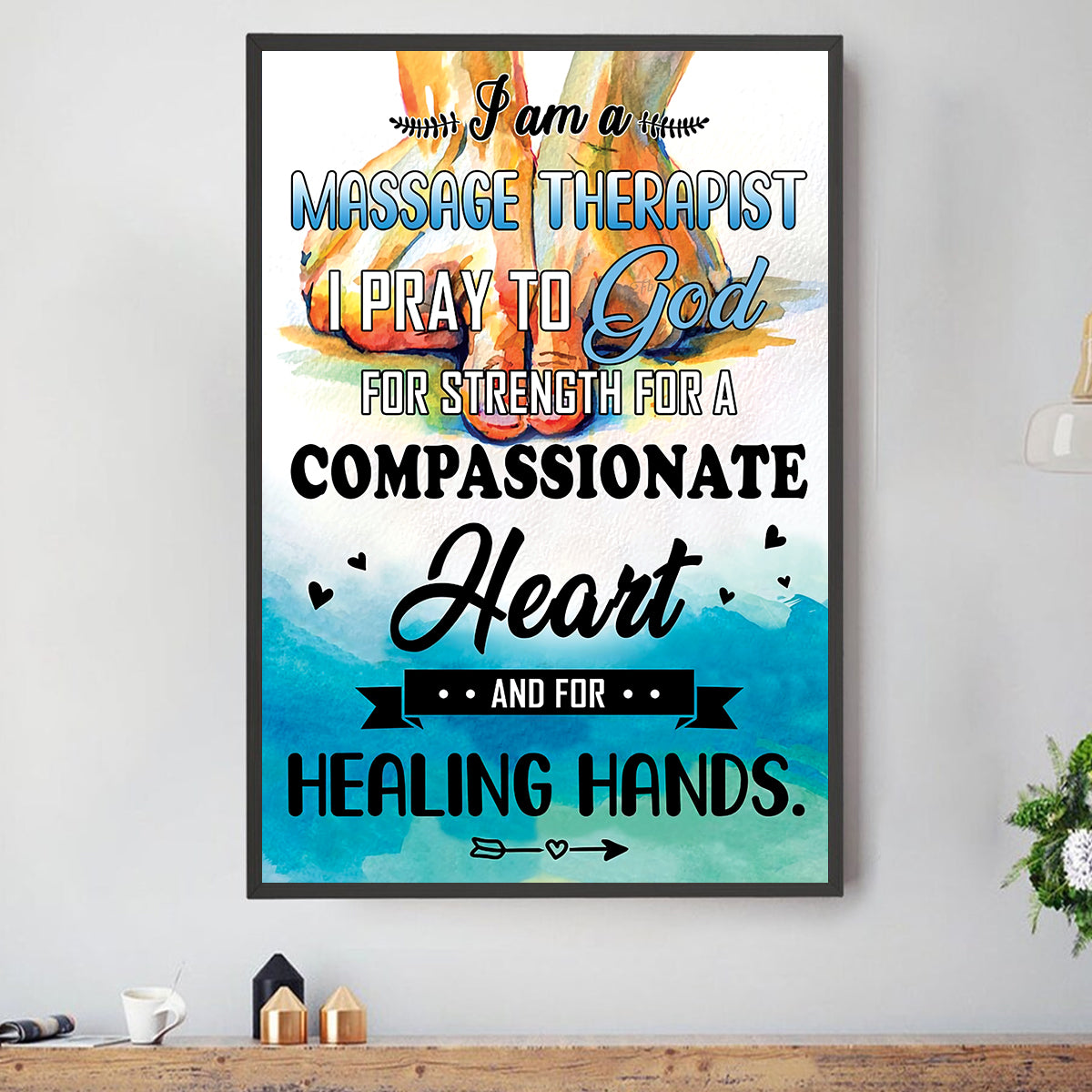 Teesdily | Massage Therapy Healing Hands Vertical Poster, Wellness Massage Pray To God Canvas Wall Art, Massage Studio Decor, Massage Therapist Gifts