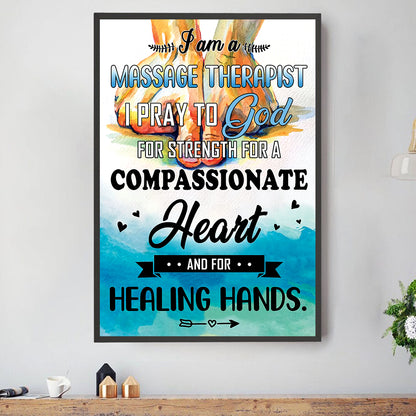 Teesdily | Massage Therapy Healing Hands Vertical Poster, Wellness Massage Pray To God Canvas Wall Art, Massage Studio Decor, Massage Therapist Gifts