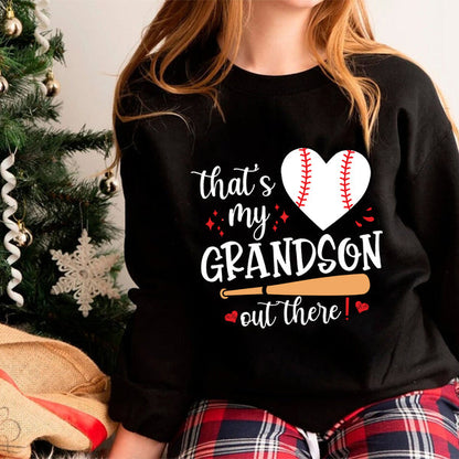 Teesdily | Baseball Grandma Shirt, That's My Grandson Out There Tops, Mothers Day Gift, Sporty Nana Streetwear Clothing Unisex Tshirt Hoodie Sweatshirt Size S-5XL / Mug 11-15Oz