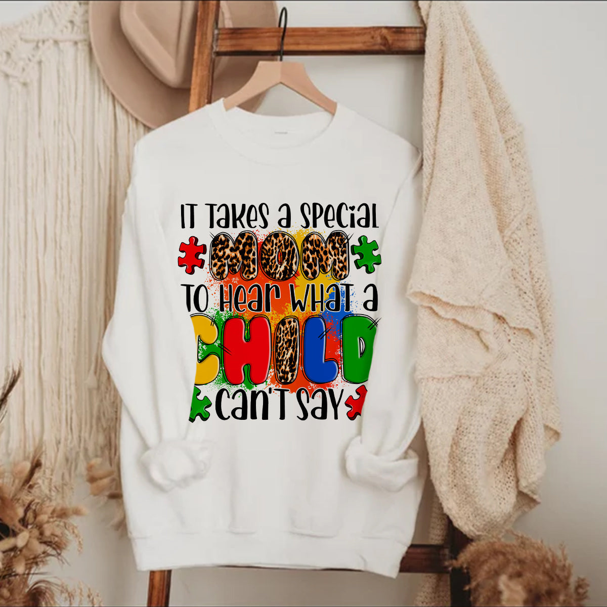 Teesdily | Autism Mom Leopard Shirt, A Mother's Special Love It Takes A Special Mom Hoodie Sweatshirt Mug, Mothers Day Gifts, Autism Support Gifts