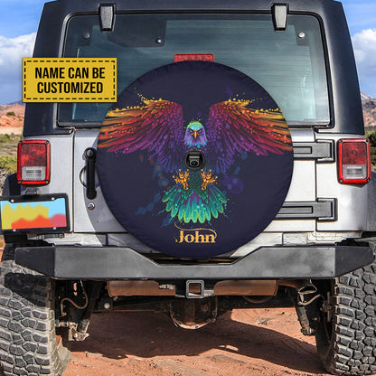 Teesdily | Eagle Spare Tire Cover Custom Name Tire Cover Colorful Eagle Wheel Cover Vintage Style Car Accessories Personalized Gifts