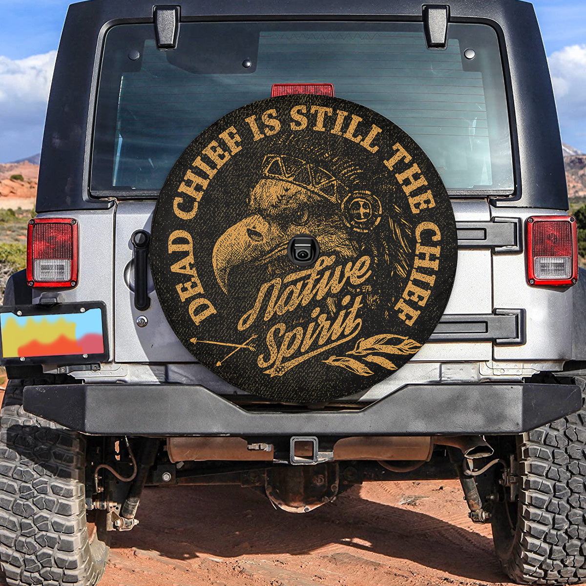 Teesdily | Native Spirit Spare Tire Cover Dead Chief Is Still The Chief Tire Cover Tribal Eagle Tire Wheel Protector Native American Car Accessories