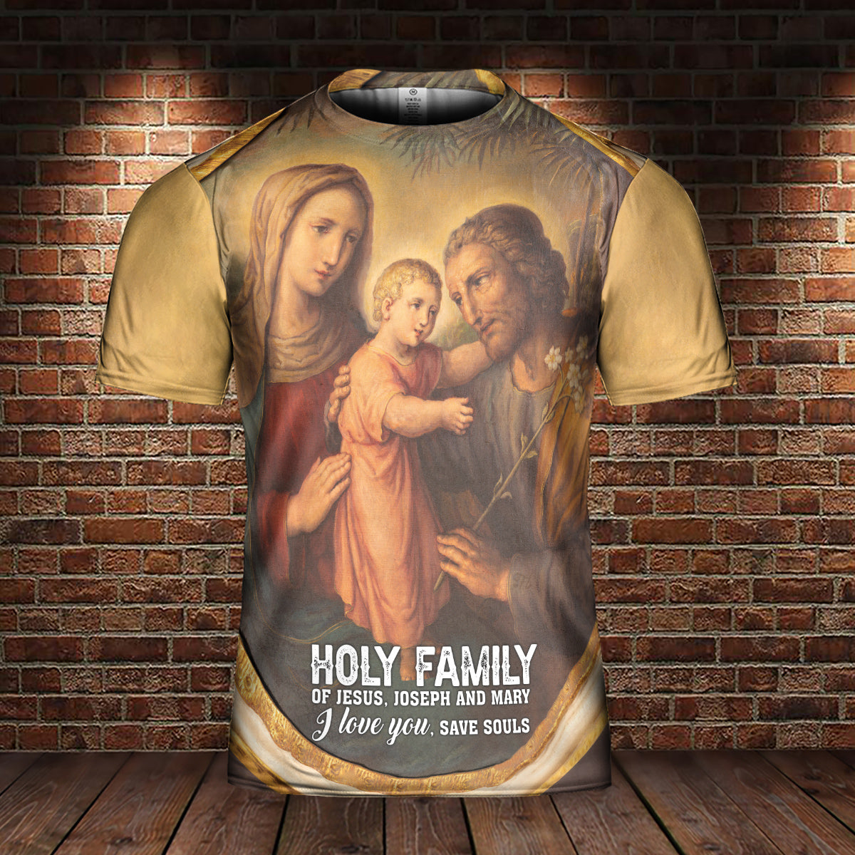 Teesdily | Family Jesus Joseph Mary Graphic 3D Tshirt Jesus Christian Family Matching All Over Print Tee Religious Gift Faith Believers