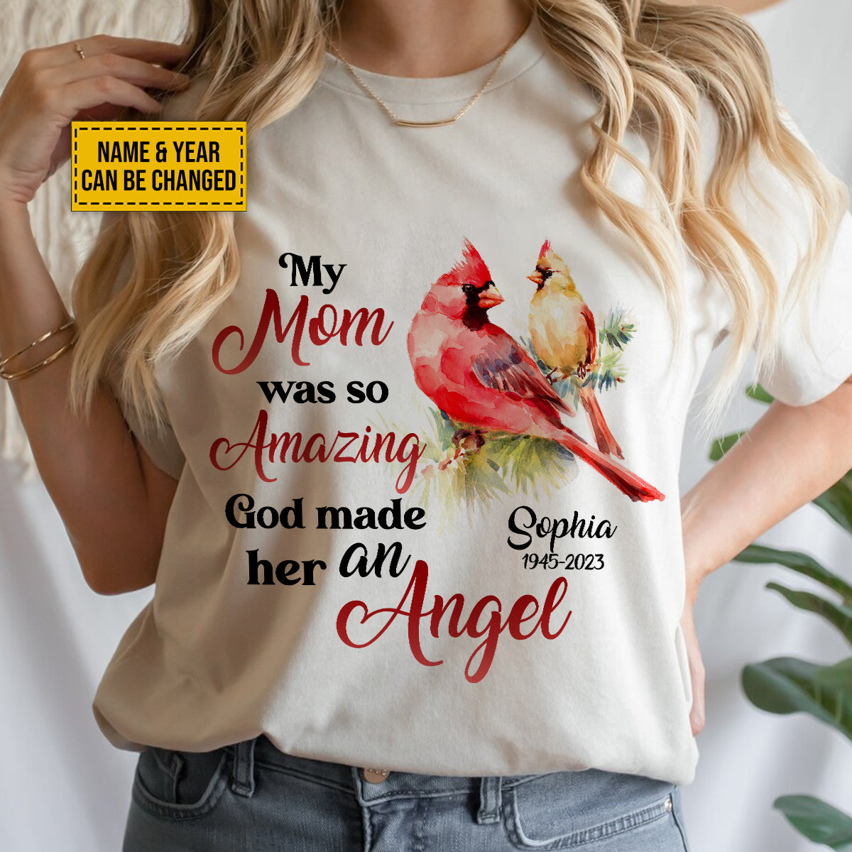 Teesdily | Cardinal Christmas Memorial Personalized Shirt God Made My Mom An Angel Sweatshirt Hoodie Mug Mom Mama In Heaven Remembrance Gifts