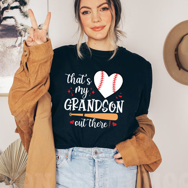 Teesdily | Baseball Grandma Shirt, That's My Grandson Out There Tops, Mothers Day Gift, Sporty Nana Streetwear Clothing Tshirt Hoodie Sweatshirt Mug