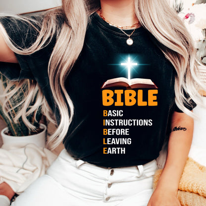 Teesdily | God Bible Book Shirts Casual Bible Basic Instructions Before Leaving Earth Crewneck Sweatshirt Hoodie Mug Christian God Prayer Gifts