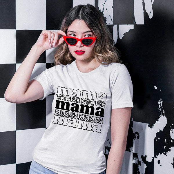 Teesdily | Leopard Mama Shirt, Motherhood Shirt, Mama Cheehtah Print Tops, Cool Mom Tee, Gift For Mothers Day Unisex Tshirt Hoodie Sweatshirt Size S-5Xl / Mug 11-15Oz
