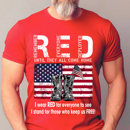 Teesdily | American Flag Military Boots Shirt, Red Until They All Come Home Red Tee Hoodie Sweatshirt Mug, Independence Day Gifts