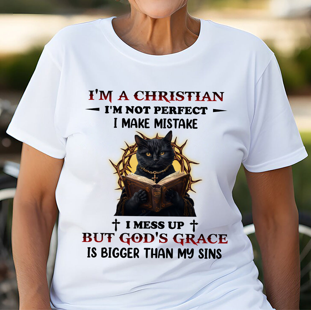 Teesdily | I'm A Christian Shirt, Black Cat Reading Bible Book Sweatshirt, Religious Basic Hoodie Mug, Jesus Lover Gifts