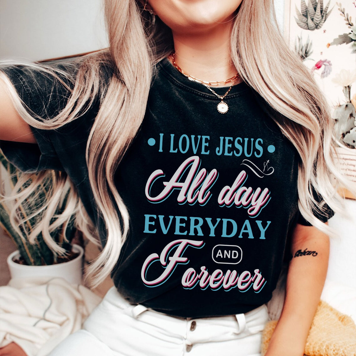 Teesdily | Jesus Christ Christian Graphic Tees I Love Jesus All Day Everyday Forever Sweatshirt Hoodie Mug Religious God Believer Gifts