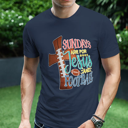 Teesdily | Christian Sundays Are For Jesus And Football Shirt, Jesus Cross Football Sweatshirt, Halftime Show Hoodie Mug Sport Gift