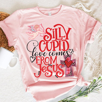 Teesdily | Christian Valentine Day Womens Tops, Silly Cupid Love Comes From Jesus Sweatshirt Hoodie Mug, Valentine Gift For Christian Girlfriend