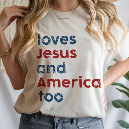 Teesdily | Loves Jesus And America Too Shirt, Patriotic Christian Sweatshirt Hoodie Pullover, Independence Day Mug, Christian 4Th Of July Gifts