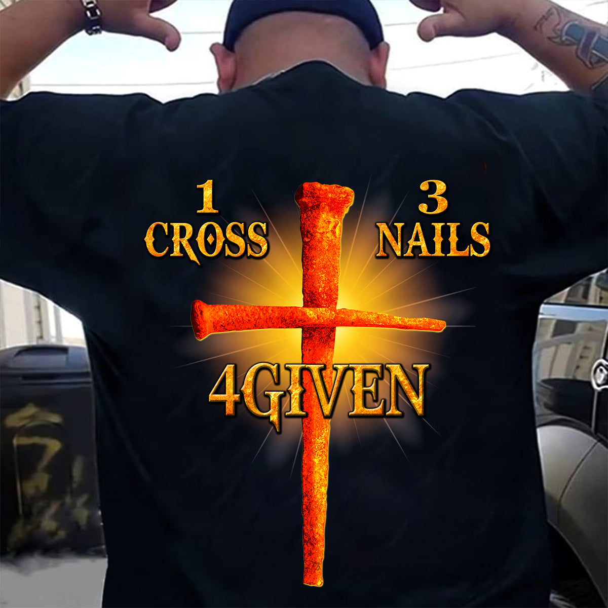 Teesdily | Jesus Christ Cross Unisex Tshirt Backside, Jesus 1 Cross 3 Nails 4 Given Hoodie Sweatshirt, Christian Mug, Religious Gift Idea