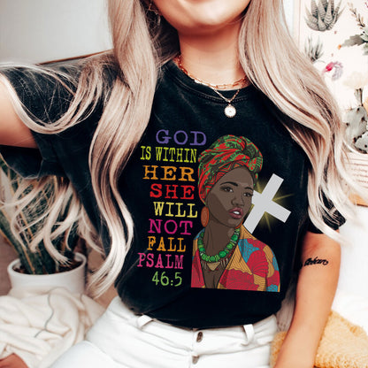 Teesdily | Christian Native African Women Casual Shirt God Is Within Her Bible Verse Sweatshirt Hoodie Mug Black Pride Month Clothing Black Girl Gifts