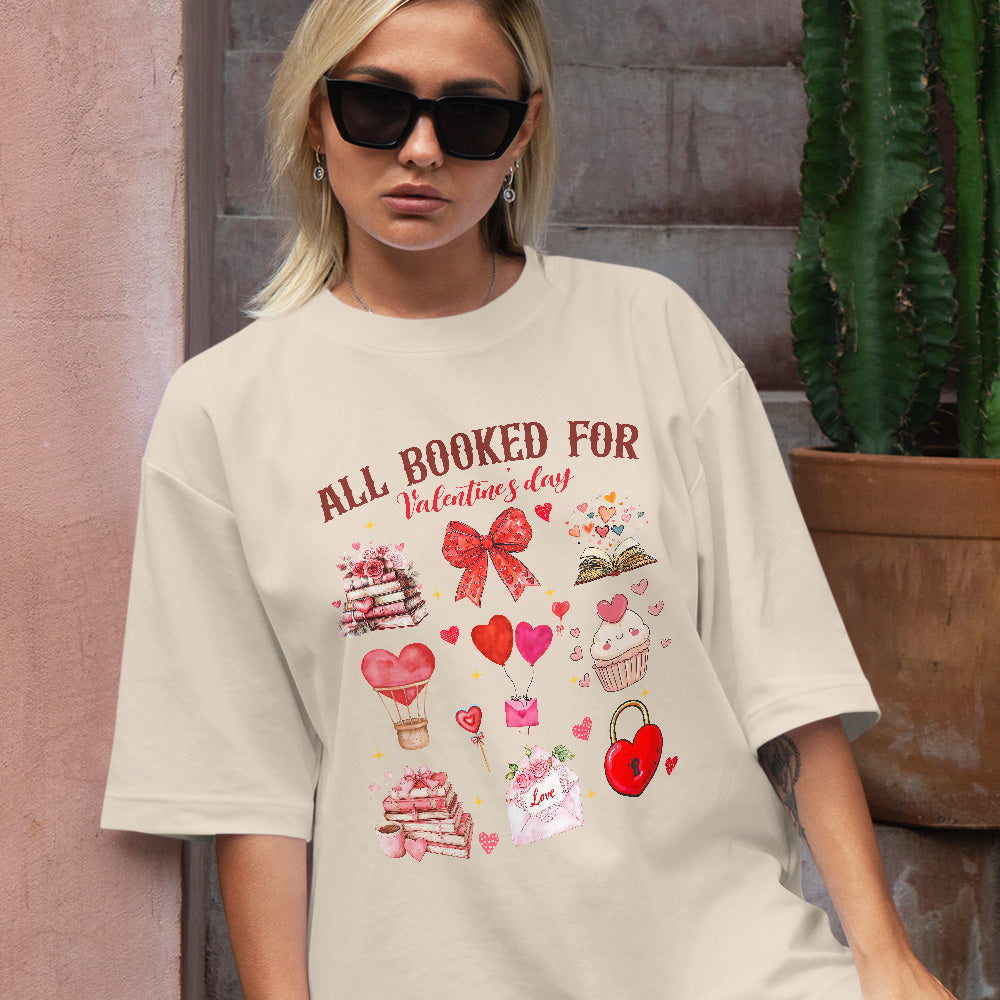 Teesdily | All Booked For Valentine's Day Shirt, Valentine Coquette Sweatshirt, Valentine's Day Coquette Bow Hoodie Mug Lover