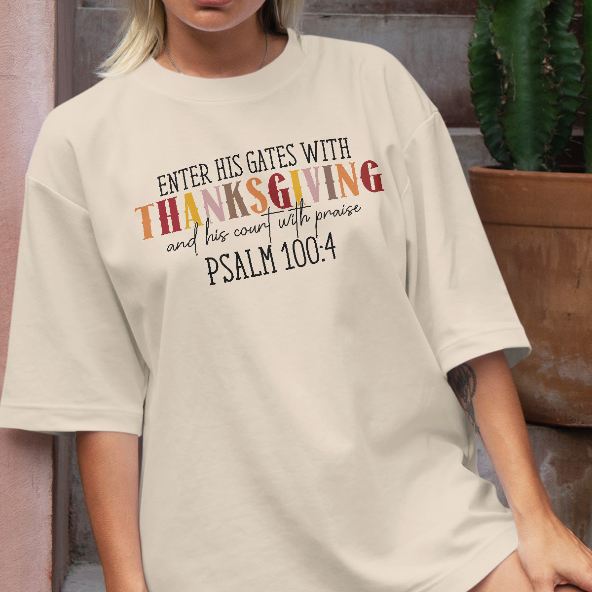 Teesdily | Jesus Thanksgiving Shirt, Enter His Gates With Thanksgiving Tee Sweatshirt Hoodie Mug, Christ Thanksgiving Gift