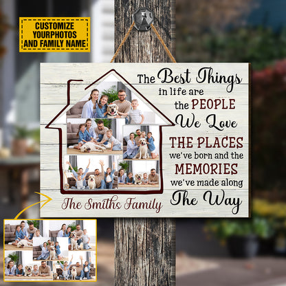 Teesdily | Customized Family Photo Wood Sign The Best Things In Life Are The Memories We've Made Along The Way Family Door Hanger Sign Home Decor