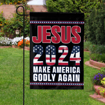 Teesdily | Jesus 2024 Make America Godly Again Patriotic Flags, Jesus American Flag Decor, Independence Day Outdoor Yard Decor, Patriotic Gifts